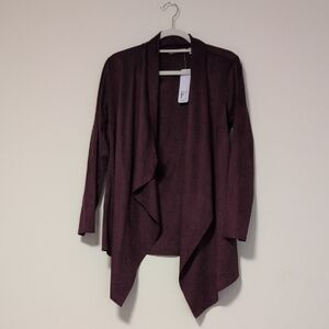 Soft Surroundings Draped Open-Front Cardigan in Deep Plum